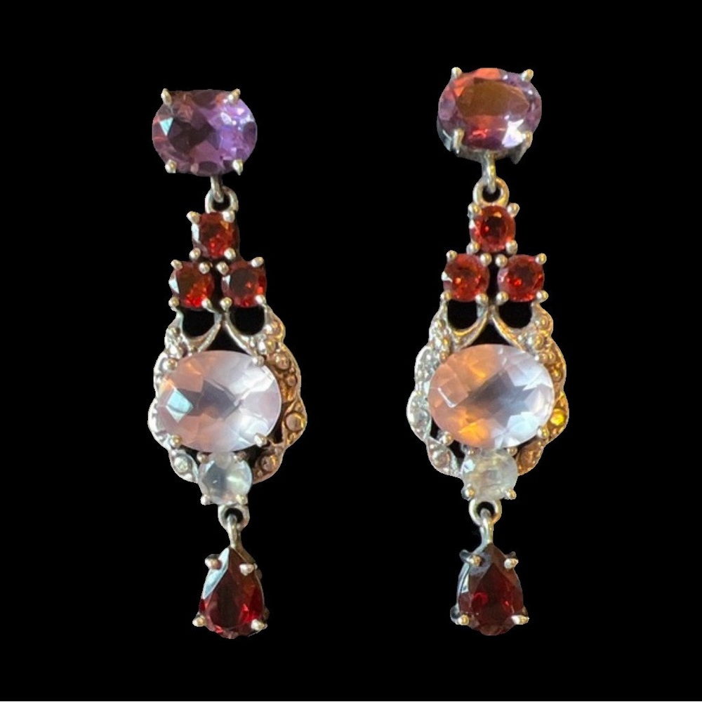 🌟NICKY BUTLER 925 Sterling Silver Rose Quartz Garnet Moonstone Drop Earr… - Picture 4 of 11
